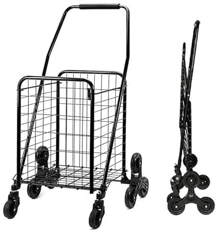 DELURA Jumbo Folding Shopping Cart, Grocery Cart on Wheels Foldable, Utility Cart for Groceries Laundry Book Luggage Travel, Holds 440 Lbs (Size : Stair Climbing Wheel)