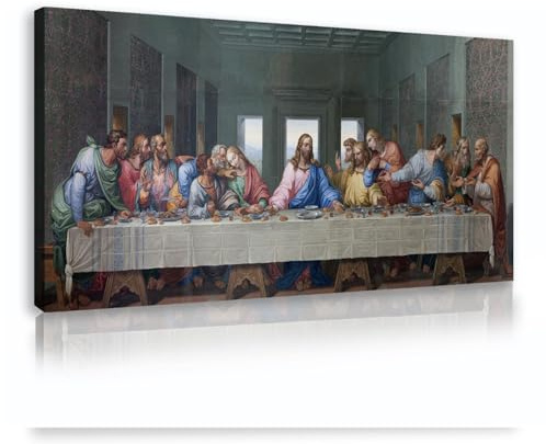 YUNART Letztes Abendmahl Leinwand Farbe Wandkunst Jesus und die zwölf Jünger Gerahmt Giclée Kunstwerk Retro-Bilder für Büro Home Decor 55x110cm Innenrahmen