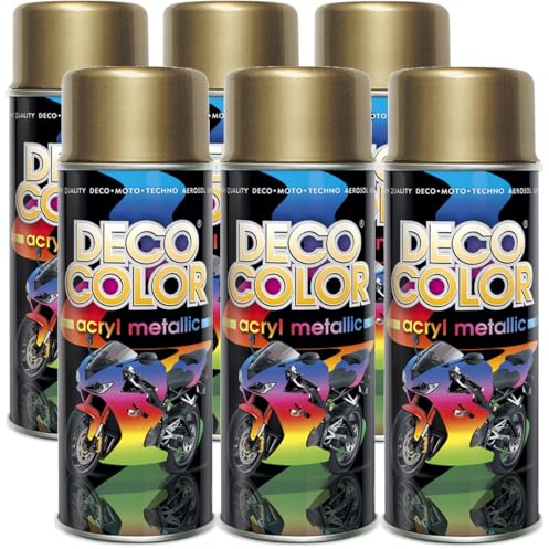 DECO COLOR 6er Sparpack Lackspray GOLD 400ml - Sprühlack mit Effekt für z.B. KFZ, Fahrrad (6 Dosen Lackspray Gold mit Metallic-Effekt)