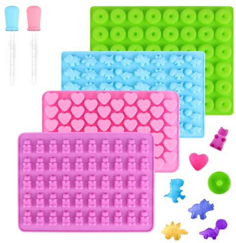 4PCS Moldes De Silicona Para Gominolas y Caramelos - Diseño De Ositos y Corazones Para Chocolates