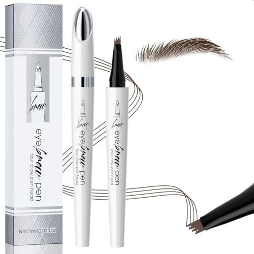 Wasserdichter 3D Mikro Magischer Augenbrauenstift mit 4 Gabelspitze Applikator, 2024 Neu Augenbrauenstift Wasserfester Eyebrow Pencil Erzeugt Mühelos natürlich aussehende Brauen (1, Dunkelbraun-2#)