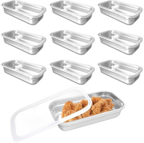 10 contenitori per alimenti in acciaio inox con coperchio, misura 1/3, riutilizzabili, pentole a vapore per hotel, pasti, cibo, containe impilabili, per ristorante, cucina, congelatore e buffet (6,3