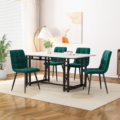 Ctastay Esstisch-Set mit 4 Stühlen 120x70 cm, Essgruppe mit 4 Stühlen aus Samt, Küchen-Esstisch für Zuhause & Familie, Schwarze Tischbeine + 4 Grün Stühlen
