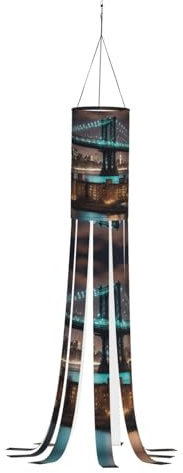 WCXTHGFA Windsack New York Manhattan Bridge Night Print, vielseitig, charmante Outdoor-Dekoration für Herbst, Erntedankfest, Winter