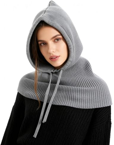 TAGVO Cagoule 2 en 1 avec Écharpe à Capuche, Balaclava Tricoté Coupe-Vent, Pull-Over Doux d'Hiver, Bonnet et Protège-Cou pour Hommes et Femmes