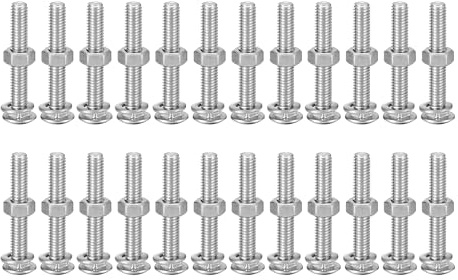 sourcing map M6 x 40 mm Vierkantschrauben mit Muttern und Unterlegscheiben, 24 Set, 304 Edelstahl, Rundkopfschrauben, Silberfarben