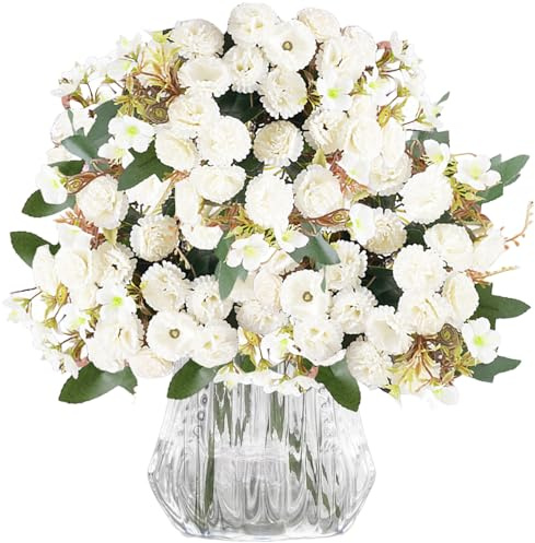 astylishome Faux Flowers White Artificial Daisy Flowers Outdoor Decoration UV Resistant Fake Flowers Faux Plastic Greenery Shrub Plant Indoor Outside Garden Home Porch Wedding Party Decor 3116