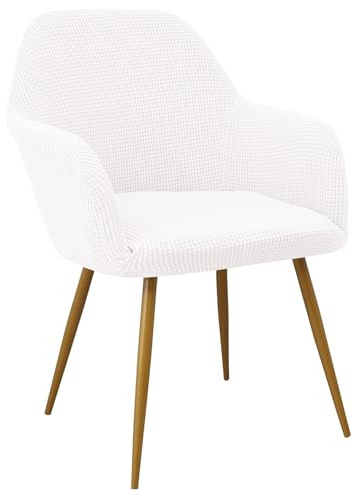 EBETA Funda para Silla de Comedor Extraíble, Jacquard Funda de sillón con Reposabrazos Funda Silla Oficina Protector de Silla Desmontable y Lavable para Sillas Cocina (Blanco, 2 Unidades)
