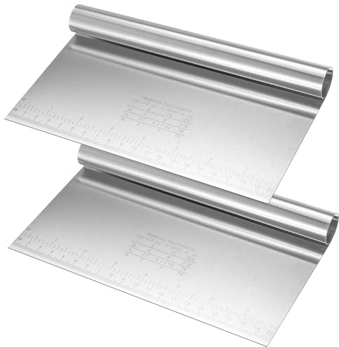 2 x Teigkarte Edelstahl Teigschneider mit Messskala, Teigschaber Edelstahl, Gemüseschaufel, Bench Scraper, Teigspachtel Küche Backutensilien für Kuchenschaber Pizza Dough Tortenspachtel (20 x 12 cm)