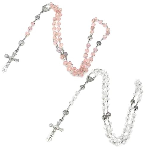 HTTDSLF 2 Piezas Collar Rosario Católico Oración, Collar de Rosario con Cruz Católica, Rosario católico Bendecido Durante el Ángelus del Papa