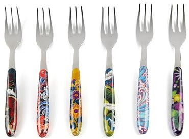 Excelsa Kimono Set 6 Forchettine da Dessert, Manici Decorati, Acciaio Inox 18/10