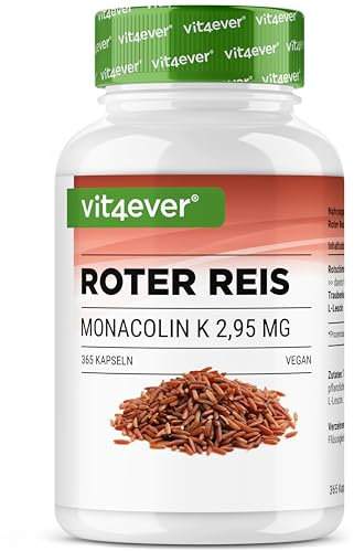 Extrait de riz rouge - 365 gélules contenant 2,95 mg de monacoline K + poudre de pépins de raisin + L-leucine - Sans effets indésirables, hautement dosé, végétalien