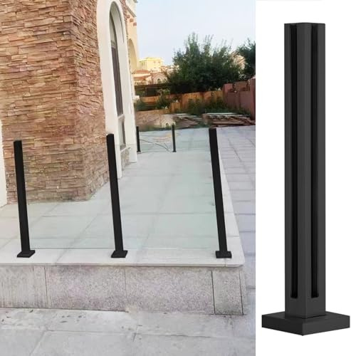 Poteaux de balustrade en verre noir pour terrasses extérieures, balustrade en verre personnalisable avec base et vis, solution élégante et sûre pour clôture en verre