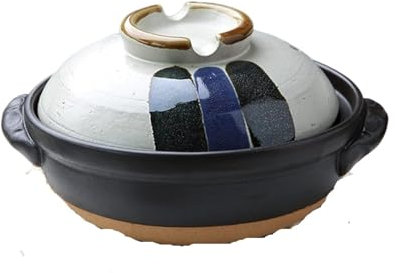 BIBTOO Keramik-Kasserolle, japanischer heißer Topf mit Deckel, rund, Steingut, Tontopf zum Schmoren von Suppen, Nudeln, Antihaft-Pfanne (1000 ml)