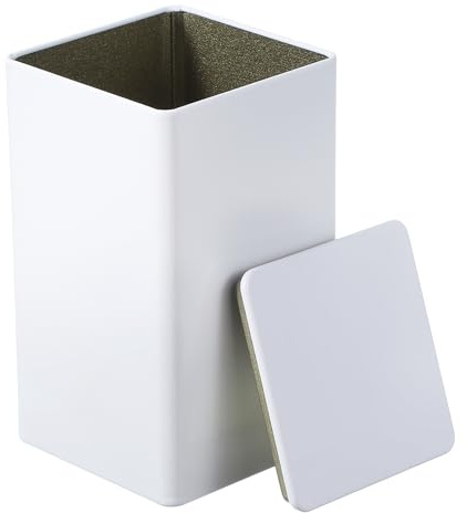 PATIKIL Metal Tea and Tin Set 3.35x3.35x5.91, Airtight Storage Square Container with Lid for Loose Tea Coffee Candy Treats Gifts Spice DIY, White