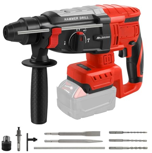 Roadtime 2 IN 1 Bohrhammer & Abbruchhammer für Milwaukee 18V Akku(ohne Akku | Kombihammer Bohrmaschinen,0-1100rpm Akku Bohrschrauber, mit 6x Drill Bit SDS PLUS,Schlagenergie 2.6 J,mit 4 Funktionen