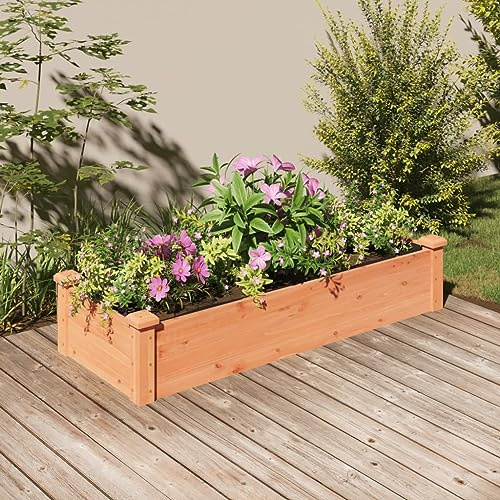 HaoChrymec Jardinera con Inserto Marrón 120x45x25 cm Madera Maciza de Abeto, Bancal Elevado, Revestimiento Antimaleza, Huerto Urbano, Jardín Exterior, 120x45x25 cm