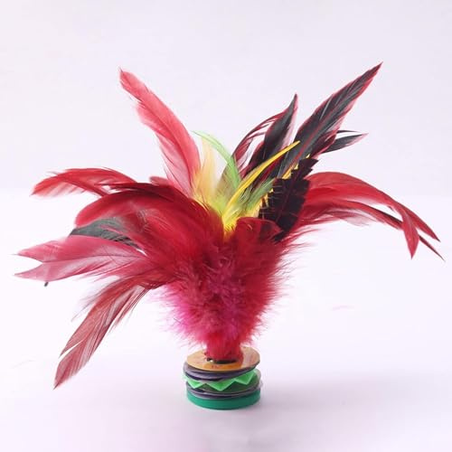 1 x roter Kick-Federball, Badminton-Federbälle, 20 cm, farbecht, bunte Federn, chinesischer Federball für Erwachsene, chinesischer Jianzi-Fußfeder-Sportspielzeug für drinnen und draußen, Tennis und