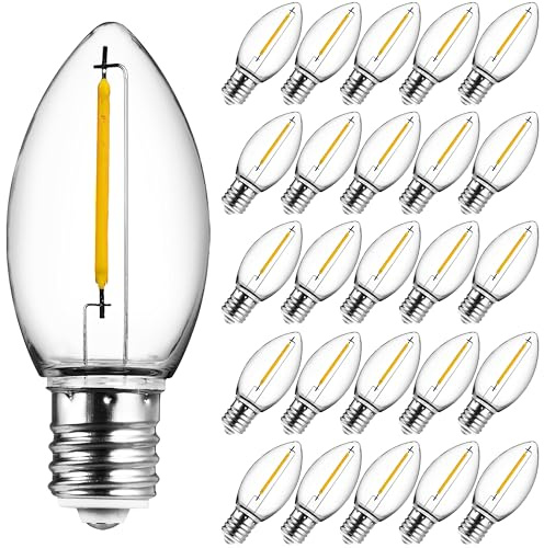 JOYIN C9 LED Light Bulbs - Replacement E17 Base Bulbs for Window Candles & Chandeliers (Warm White, 25 Pack)