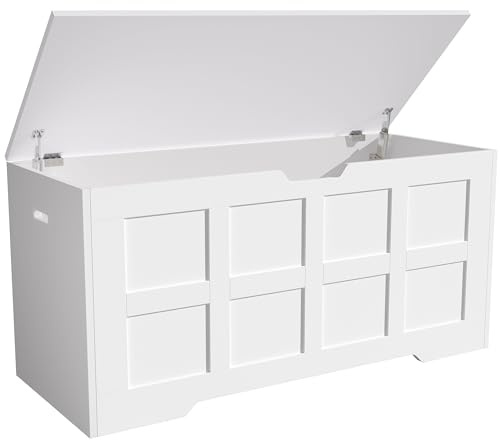 Blisswood Toy Box, Wooden Storage Chest, Large Blanket Box with Lid & Safety Hinges, Storage Bench & Toy Storage Organizer for Kids, Boys & Girls, Baby Toybox for Bedroom Playroom Living Room- White