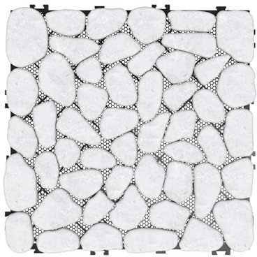 LILIIN Steinteppich Naturstein 11 Stück Marmor Terrassenfliesen 30x30 cm - 1 m² Rutschfest & Matt, Mosaikfliesen Bodenbelag, Klickfliesen Bodenbelag für Balkon, Garten (Weiße Steinscheiben)