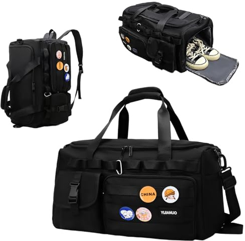 Borsone Palestra Uomo Donna, Borsa Sportiva con Scomparto Scarpe e Tasca Bagnata, Borsone da Viaggio Impermeabile, Borsa Palestra Borsa Piscina, Borsone Sportivo per Palestra Sport Viaggio, Nero