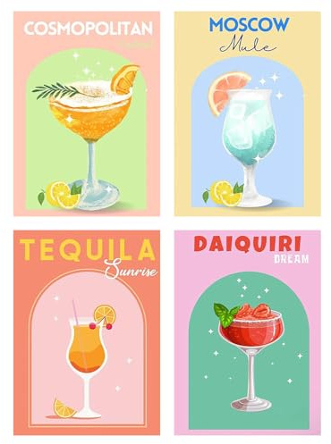 4 Pack Diamond Painting Kits, Cocktail Themed Diamond Art Kits,Tools Included, DIY Craft Kits for Adults with Diamonds Gem Art for Home Wall Decor Gifts (Colour C)