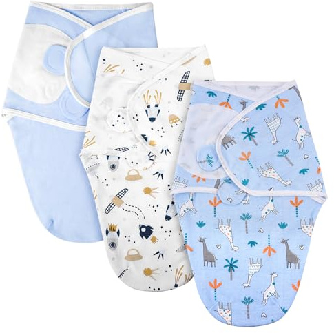 AYBUY Pucksack Baby, 0–3 Monate Schlafsäcke für Neugeborenen, Bio-Baumwolle Baby Schlafsäcke für Neugeborene, Swaddle Decke Pucktuch, Babyschlafsack Wickeltuch Unisex 3er (Blau)