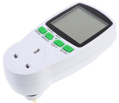 NUOBESTY Uk Plug Digital Wattmeter Socket Power Meter for Electricity Usage Monitor Plug with Current Measurement and Energy Cost Calculation, ABS Housing for Home Office Use