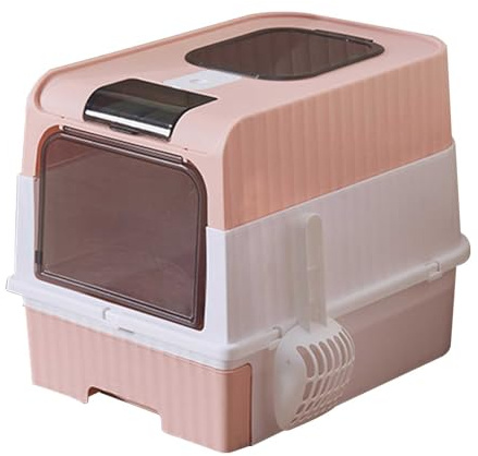 Caja de arena cubierta para gatos con entrada superior y bandeja deslizante, control de olores, incluye cuchara, inodoro totalmente cerrado