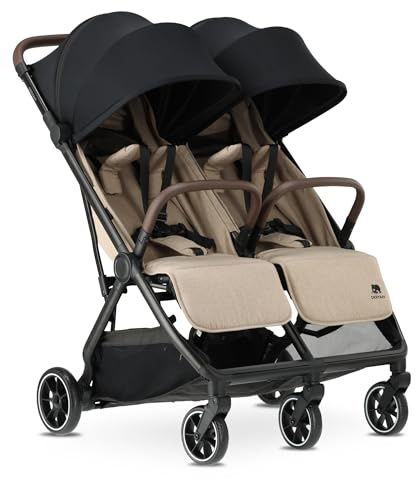 Deryan Rolo X2 V2 barnvagn buggy, 2-i-1, buggy, liten hopfällbar, från födelse till 4 år, barnvagn per sittplats, bärkapacitet upp till 22 kg, barnbuggy, hopfällbar, kompakt och lätt att packa, Nougat