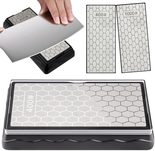 TOROKOM Diamond Sharpening Stones, Dual Sided Knife Sharpener Stone with Non-Slip Base for Chisels, Planes, Sharpening Stone Set Honeycomb Surface Plate(400/1000)