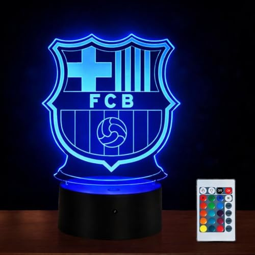 Barcelona Lámpara 3D Fútbol, Regalo para Niños, Luz Nocturna 16 Colores | Control Remoto LED con Iluminación Táctil y USB, Regalos Originales de Decoración Infantil