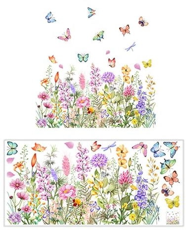 Fönsterbilder vår, fönsterklistermärken trädgård blommor fjärilar, tusensköna fönsterklistermärken, anti-kollision dubbelsidig glasklistermärken fönsterklistermärken, kreativ vår glasdekoration