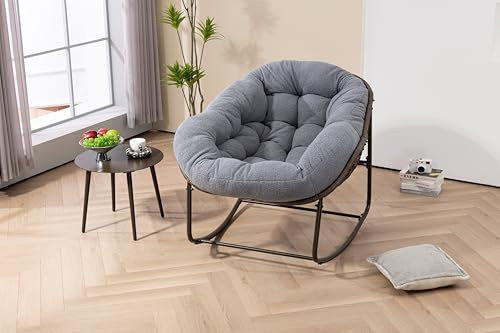 Generisch XXL Outdoor Rattan Schaukelstuhl mit Polsterkissen - Grauer Schaukelstuhl für Terrasse, Garten und Wohnzimmer - Ergonomisches Design, bis 113kg Belastbarkeit, Wetterfest