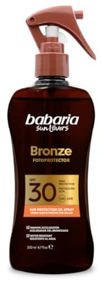 Babaria - Bronceador Cuerpo con Protector Solar SPF30 en Spray | Acelerador Bronceado | Apta Para Pieles Sensibles | Coral Friendly y Biodegradable | Resistente al Agua | Vegano | 200 ml