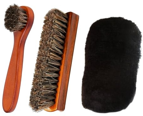 Horktrust Cepillo para zapatos de crin de caballo – Juego de 4 piezas con cepillo de gamuza, cepillo de limpieza de zapatos y paño, para el cuidado del cuero para zapatos, zapatillas y botas