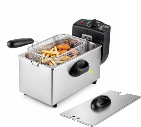 Spector 3L Deep Fat Fryer, 2000W Electric Fryer with Adjustable Temp 90-190°C, Stainless Steel Chip Fryer with Basket, Easy Clean Removable Non-Stick Bowl, for 2-4 People, Family Home Use