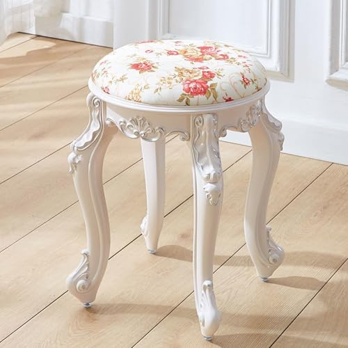 Sgabello da toeletta vintage, sedia da toilette rotonda, stile vittoriano, sedia per pianoforte imbottita, senza schienale, adatta per spogliatoio, soggiorno, camera da letto Red velvet silver trim