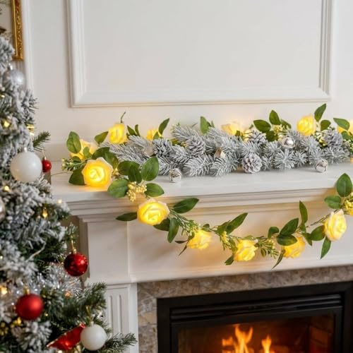 HHMTAKA Flower Leaf Garland 1.5M 10LED Battery Operated on Clear Cable | Flower String Lights for Indoor Bedroom Spring Christmas Party Decorations