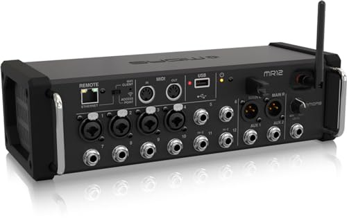 Mezclador digital Midas MR12 de 12 entradas para tabletas iPad/Android con 4 preamplificadores Midas PRO, 8 entradas de línea, módulo Wifi integrado y grabadora estéreo USB