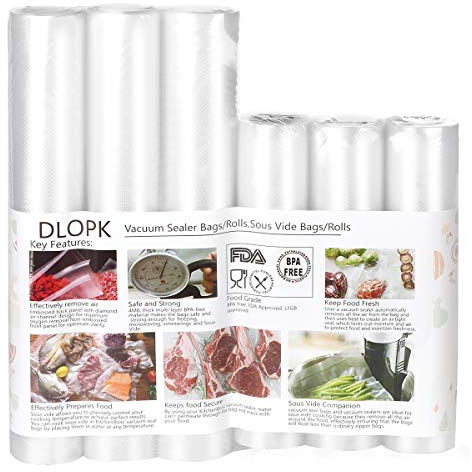 Bolsas Vacio Alimentos,DLOPK Bolsas Envasar al Vacio Alimentos 6 Rollos 20x300cm y 28x300cm Bolsas Profesional para envasadora al vacio la Conservación,Sous Vide Cocina, Rollos envasadora al vacio