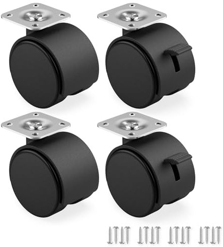 RAVN HAMAN Set di 4 Ruote per Mobili 50 mm - Piroettanti Con Freno Fino a 30 kg - Per Interni Con Bassa Resistenza al Rotolamento