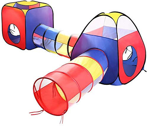 ANAGRE Kinderzelt 4 in 1, Kinder Spielzelt Faltbar Spielhaus Draußen Krabbeltunnel 4-teilig Tent