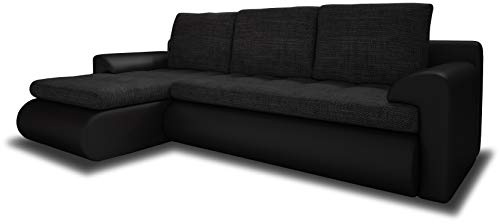 Sofnet Ecksofa Santi - Polsterecke L-Form, Schlafsofa mit Bettkasten, Couchgarnitur mit Schlaffunktion, Couch, Sofa, Sofagarnitur (Schwarz + Schwarz (Madryt 1100 + Berlin 02), Ecksofa Links)
