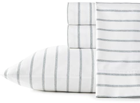 Stone Cottage - King Sheets, Cotton Percale Bedding Set, Crisp & Cool Home Decor (Trenton Stripe Green, 4 pcs, King)