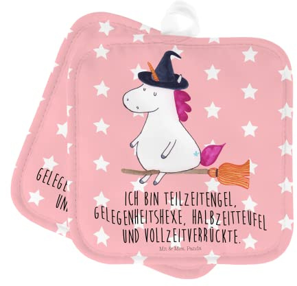 Mr. & Mrs. Panda 2er Set Topflappen Einhorn Hexe - Geschenk, Unicorn, Ehefrau, Ofenhandschuhe, Einhorn Deko, Topflappen lustig, Zicke,