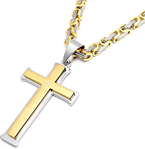 Schmuck-Checker Halskette mit Kreuz Anhänger aus 316L Edelstahl in Silber Gold Schwarz Blau Königskette Herrenschmuck Herrengeschenk Männer