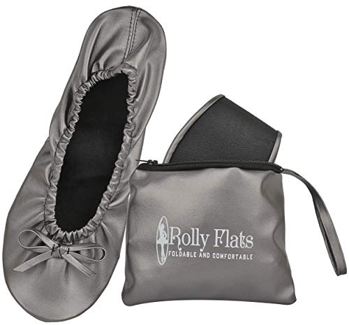 Women's Foldable Ballet Flats – Portable Flat Shoes for Travel and Wedding that Fit in Your Purse (XL, Space Grey)