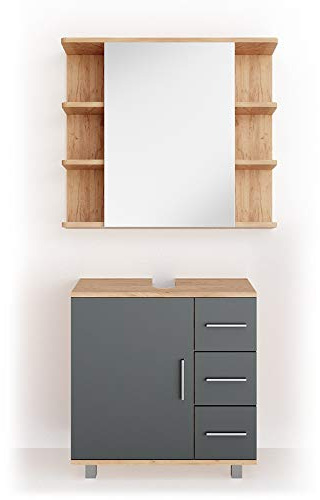 Vicco Badmöbel-Set Ilias, Eiche, 60 cm | besteht aus Badspiegel und Waschbeckenunterschrank
